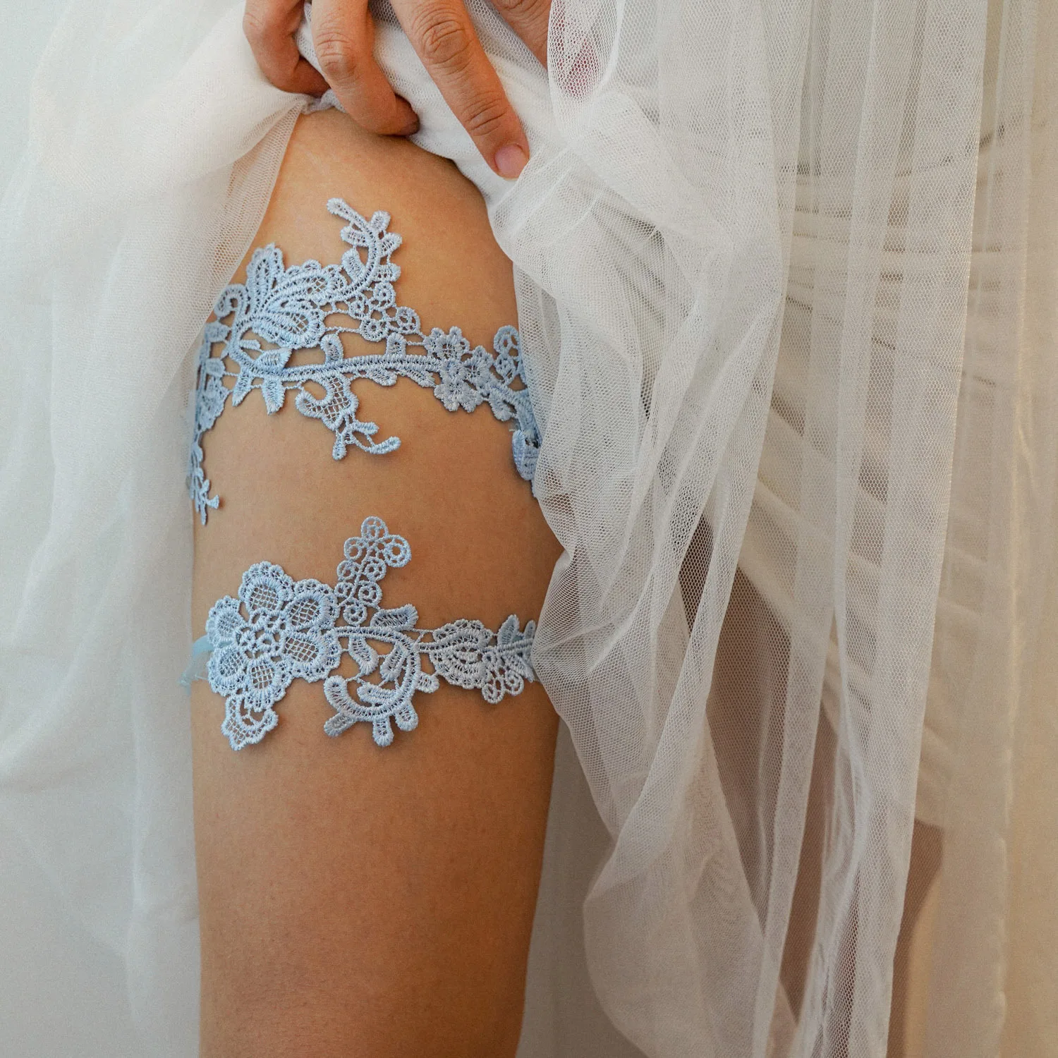 Sky Blue Wedding Garters Set L - Garter Belt Set recension och pris