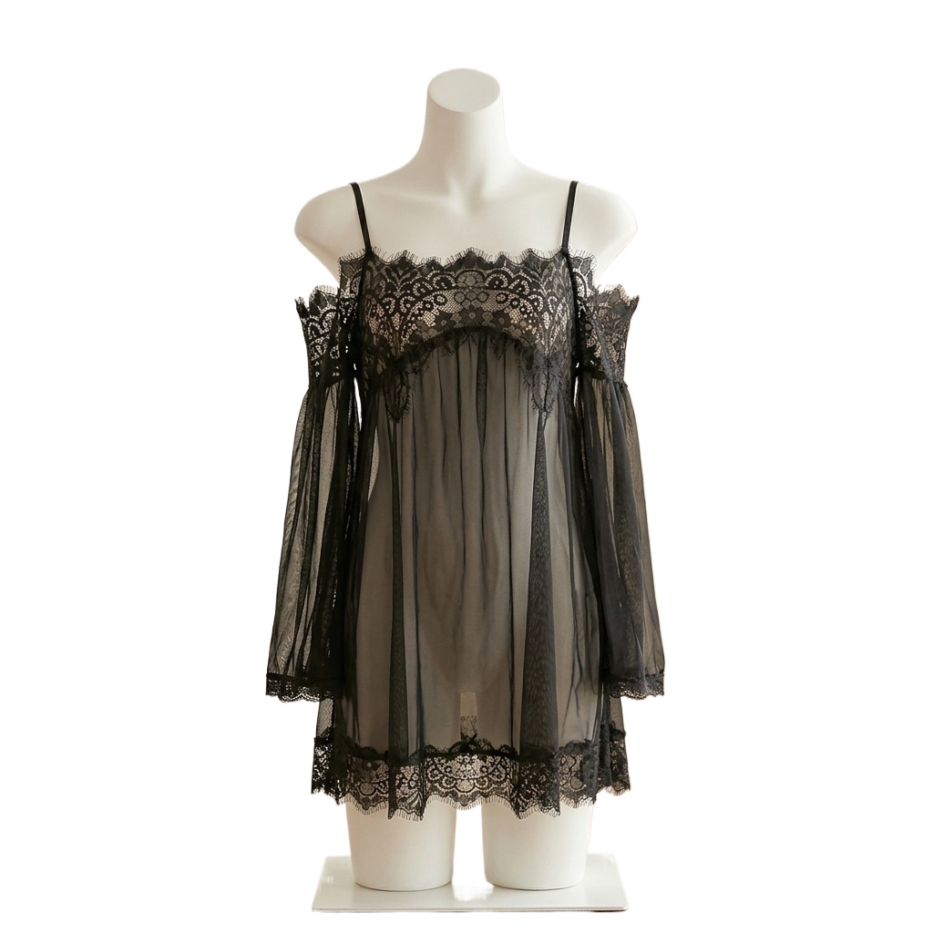 Women's Black Eyelash Lace Bab - Babydoll Chemise Night recension och pris
